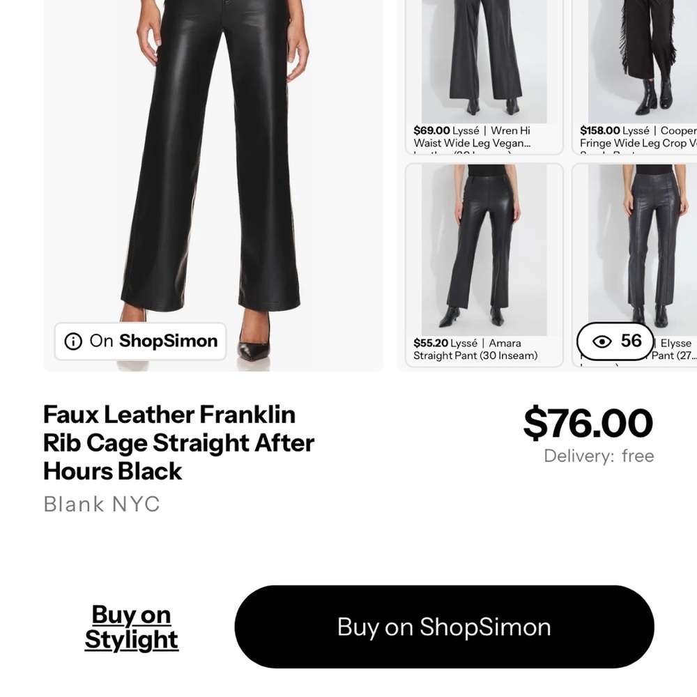 Blank NYC Black Faux Leather Straight Leg Pants